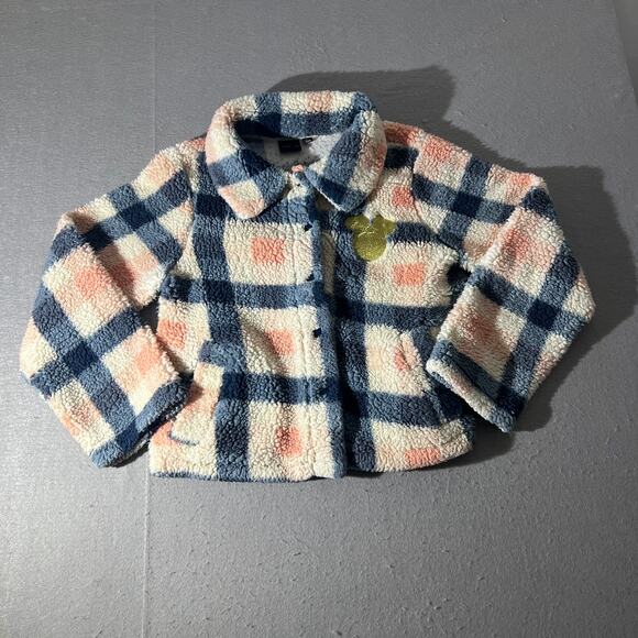 Disney Other - Disney Girls Mickey Sherpa Plaid Jacket Blue Pink Size M